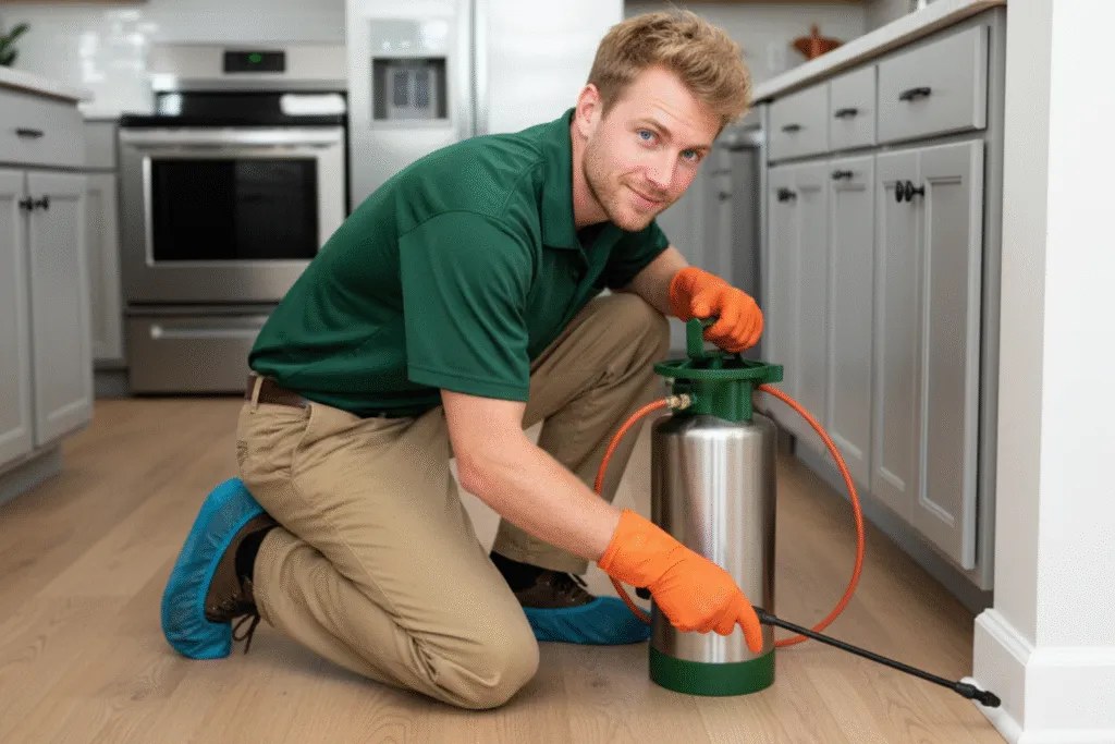 Technician treating a kitchen